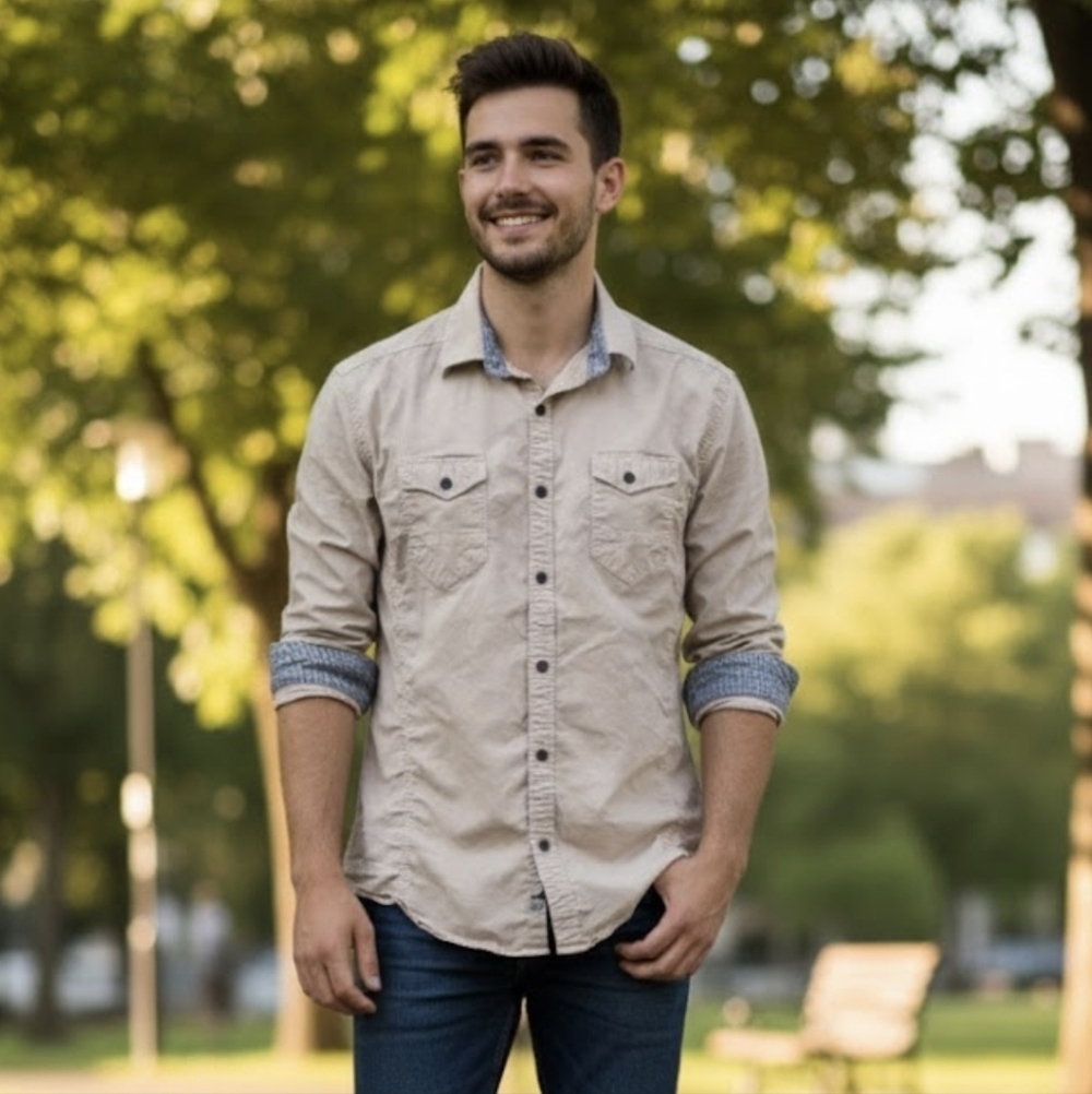 FOX Mans Button-Up Shirt Tan Size L